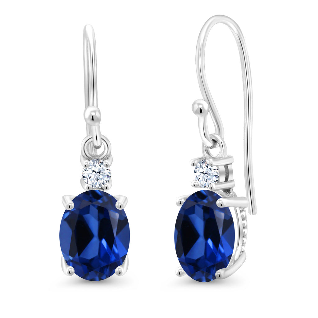 Blue Created Sapphire - September_Earrings in 10K White Gold
