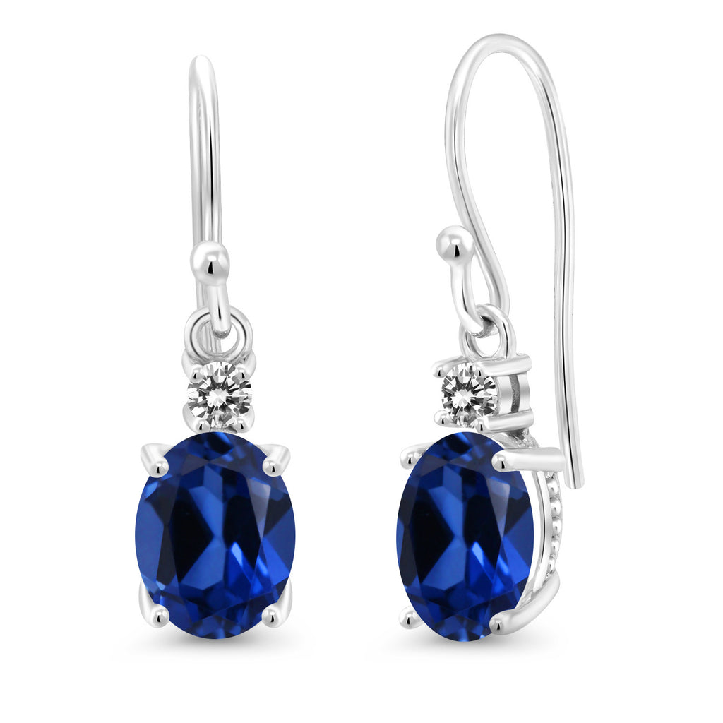 Blue Created Sapphire - September_Earrings in 10K White Gold