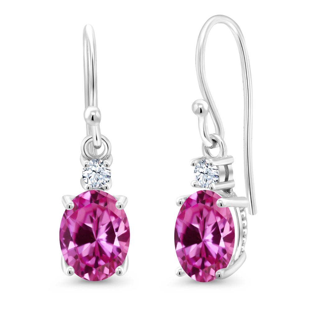 Pink Created Sapphire - September_Earrings in 10K White Gold