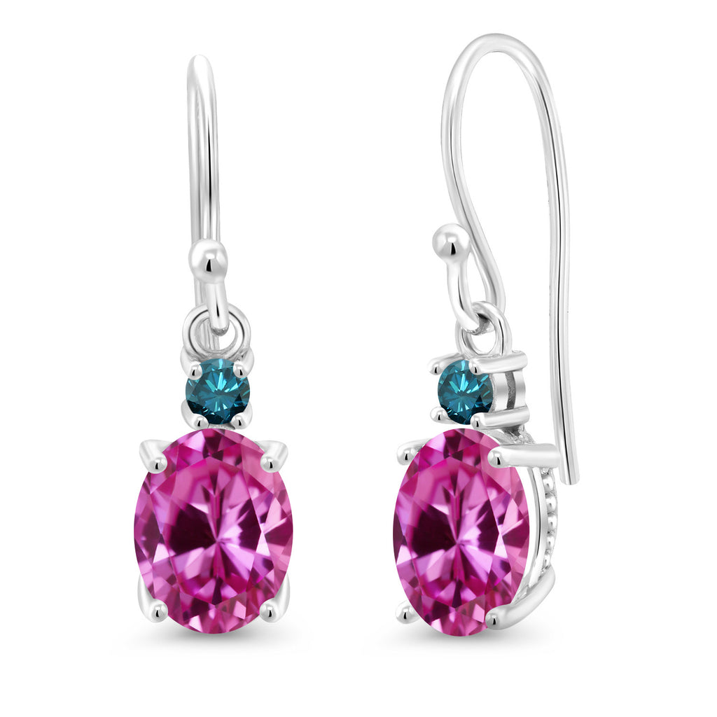 Pink Created Sapphire - September_Earrings in 10K White Gold