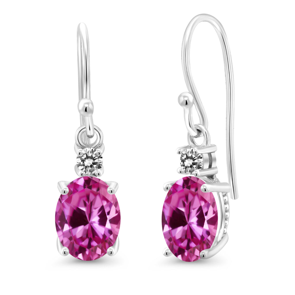 Pink Created Sapphire - September_Earrings in 10K White Gold