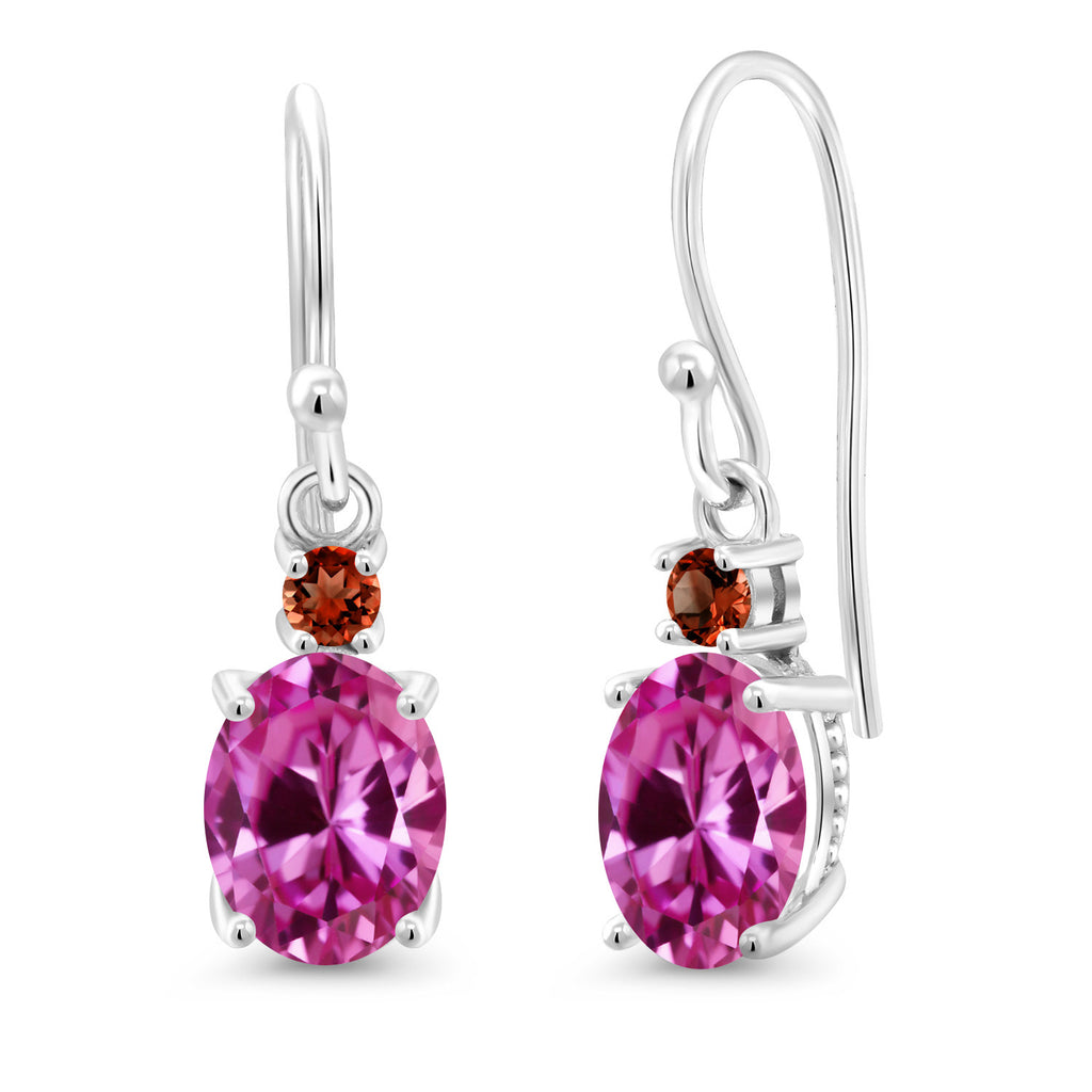 Pink Created Sapphire - September_Earrings in 10K White Gold