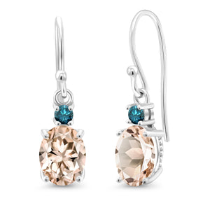 Peach and Blue_Earrings in 10K White Gold