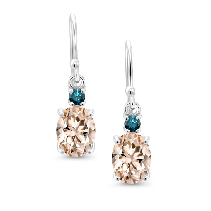 Peach and Blue_Earrings in 10K White Gold