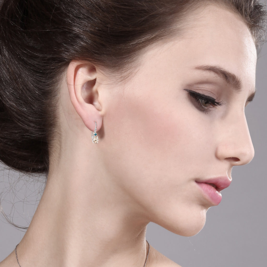 Peach and Blue_Earrings in 10K White Gold