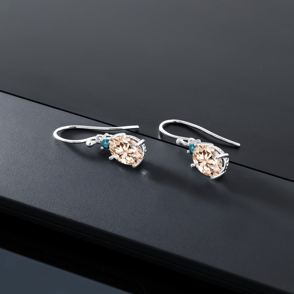Peach and Blue_Earrings in 10K White Gold