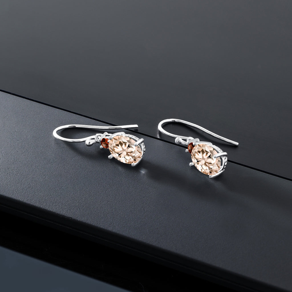 Peach and Red_Earrings in 10K White Gold