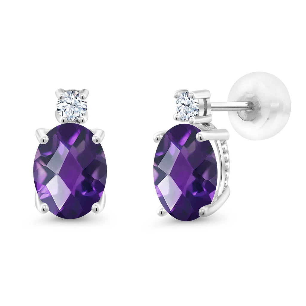 Amethyst-Checkerboard - February_Earrings in 14K White Gold