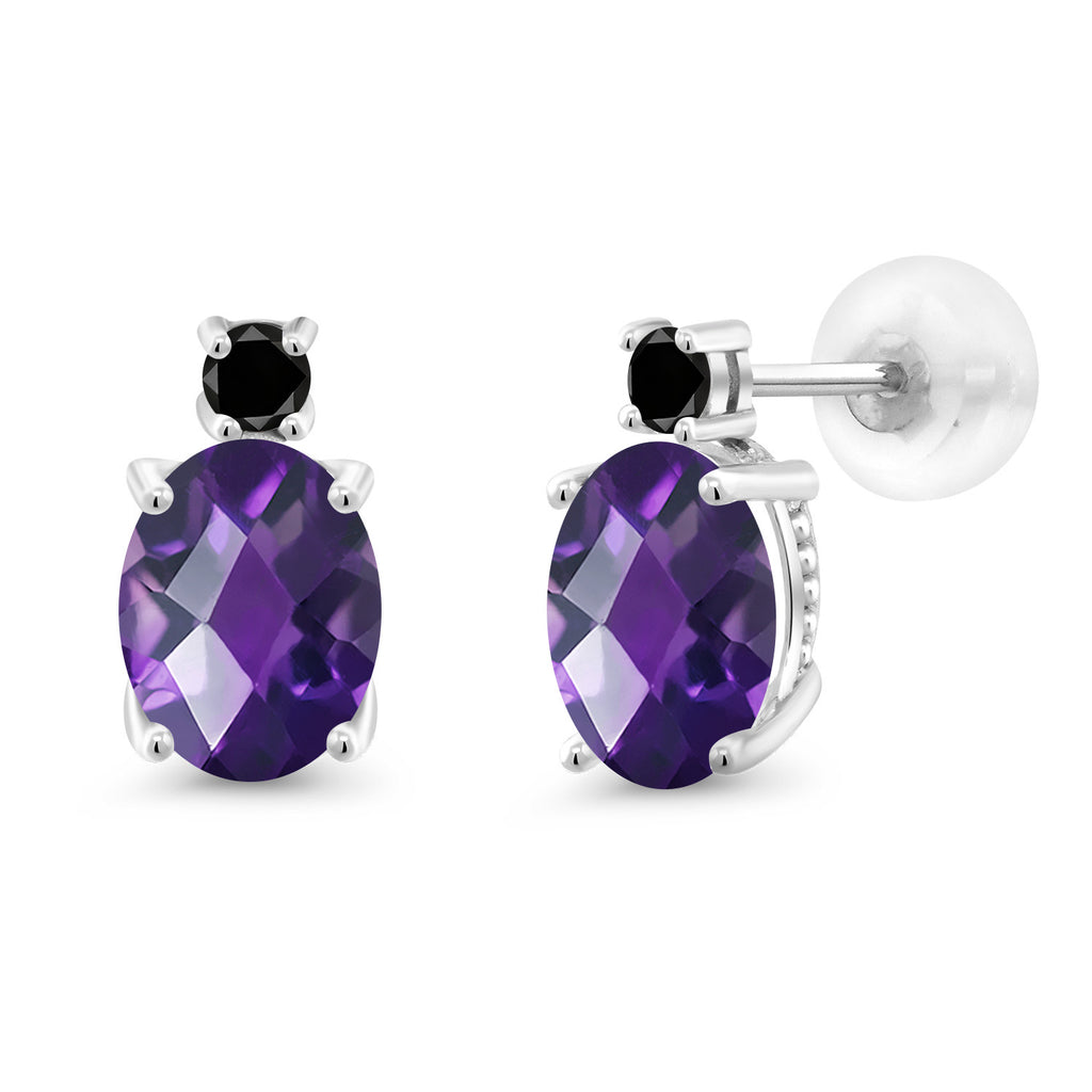 Amethyst-Checkerboard - February_Earrings in 14K White Gold