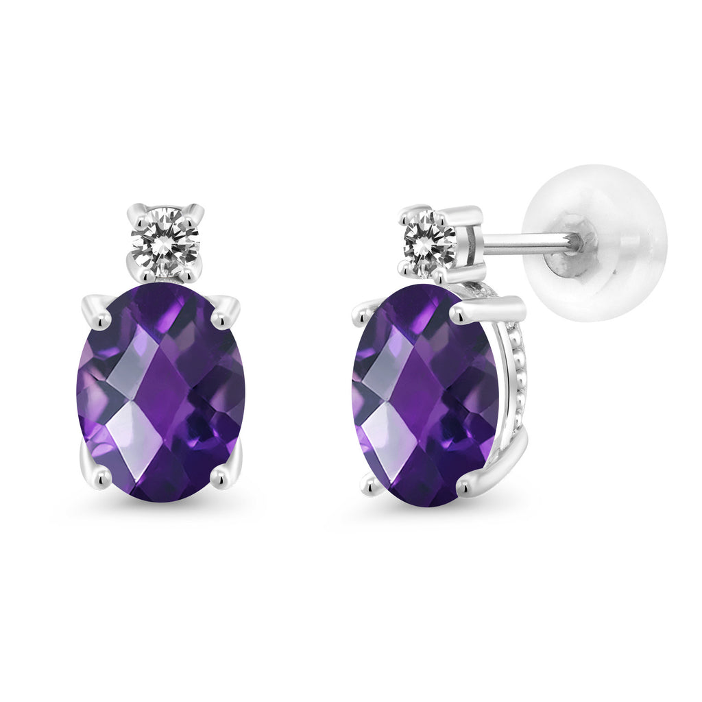 Amethyst-Checkerboard - February_Earrings in 14K White Gold