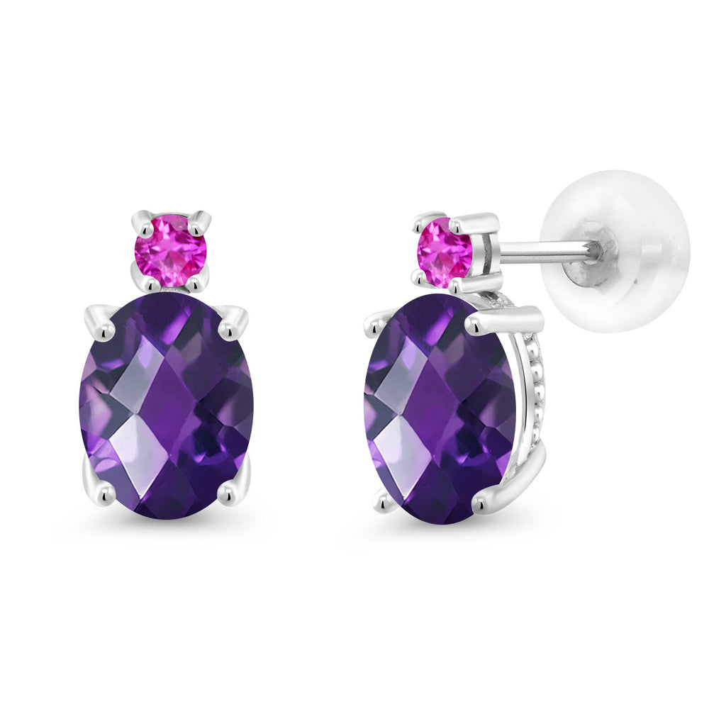Amethyst-Checkerboard - February_Earrings in 14K White Gold