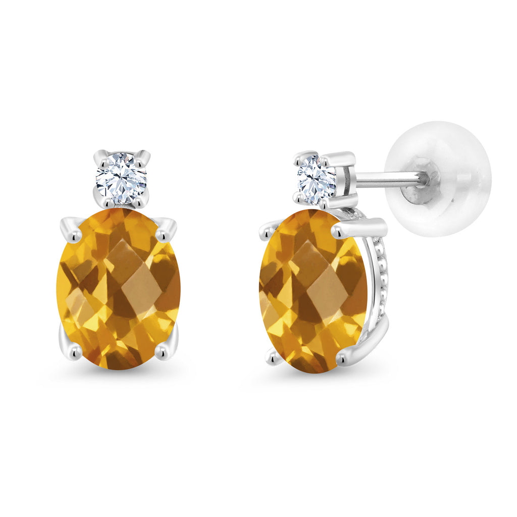 Citrine-Checkerboard - November_Earrings in 14K White Gold