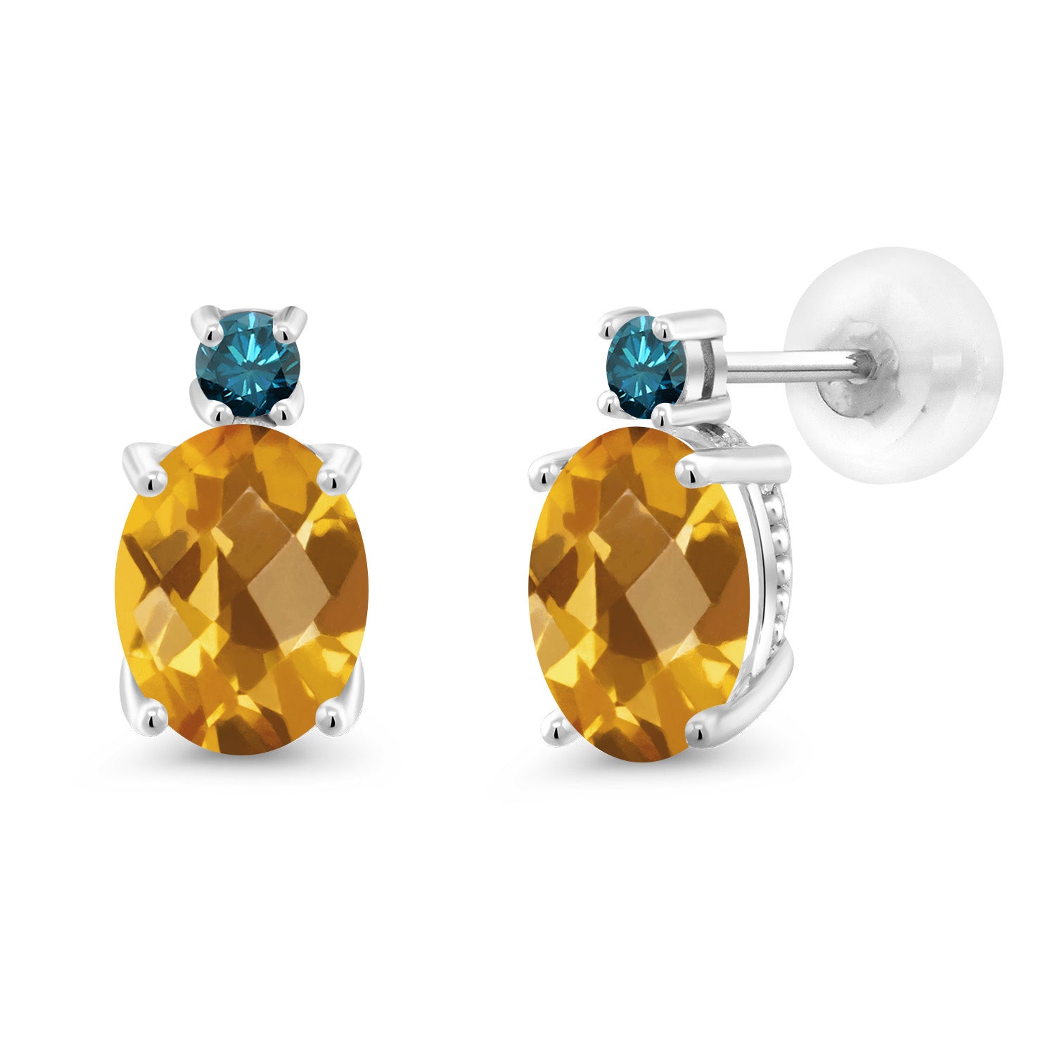 Citrine-Checkerboard - November_Earrings in 14K White Gold