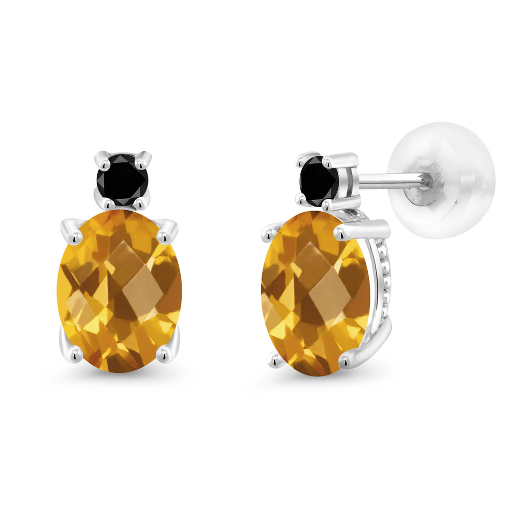 Citrine-Checkerboard - November_Earrings in 14K White Gold
