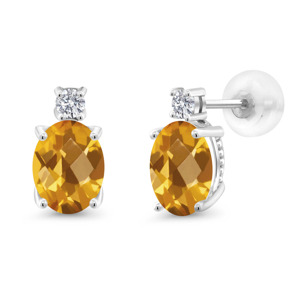 Citrine-Checkerboard - November_Earrings in 14K White Gold