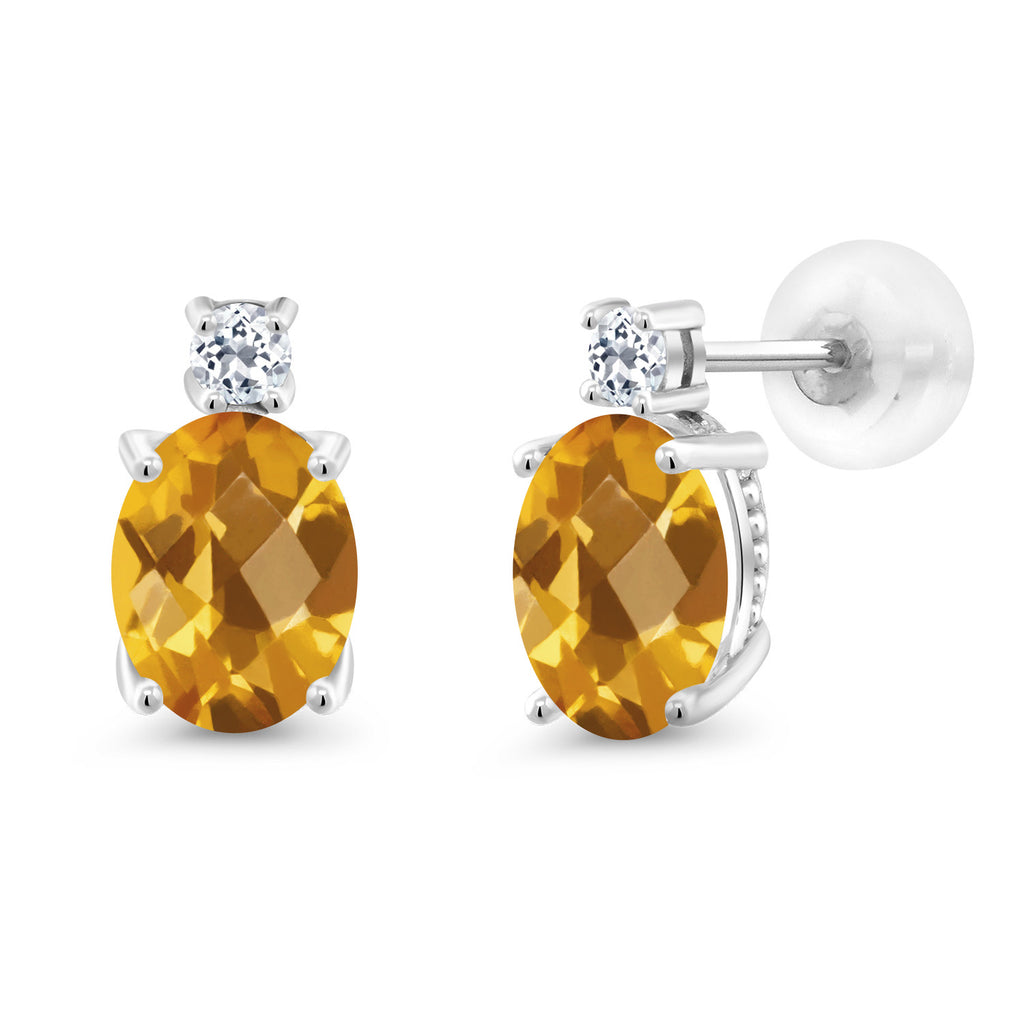 Citrine-Checkerboard - November_Earrings in 14K White Gold