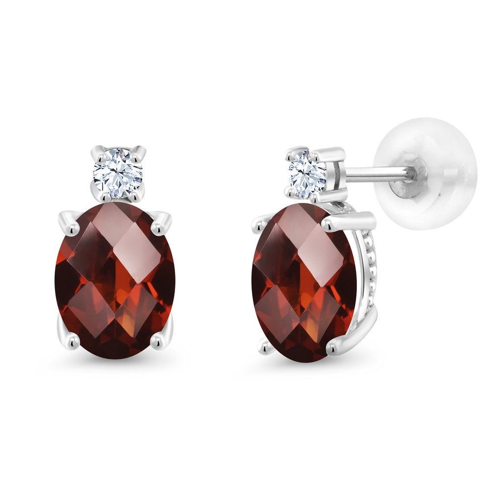 Garnet-Checkerboard - January_Earrings in 14K White Gold