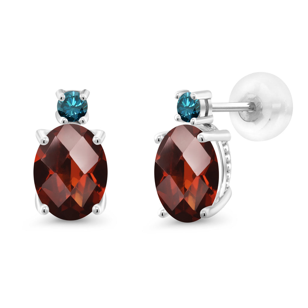 Garnet-Checkerboard - January_Earrings in 14K White Gold