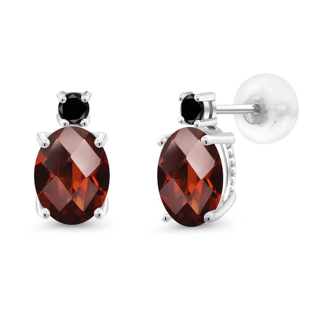 Garnet-Checkerboard - January_Earrings in 14K White Gold