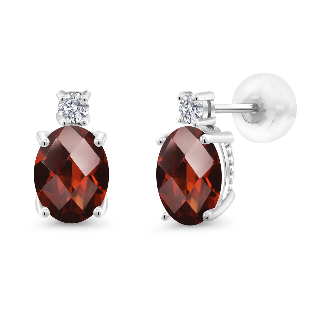 Garnet-Checkerboard - January_Earrings in 14K White Gold