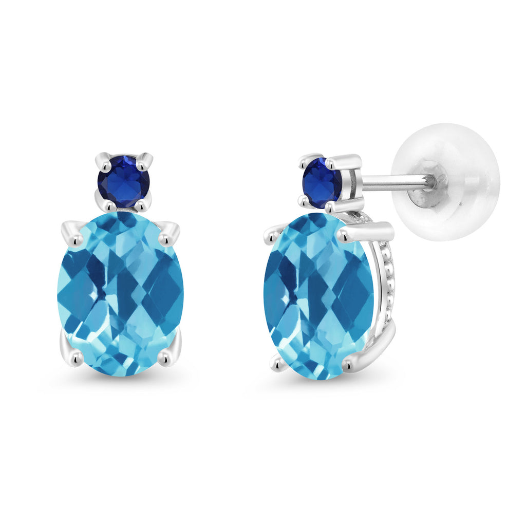 Swiss Blue Topaz-Checkerboard - November_Earrings in 14K White Gold