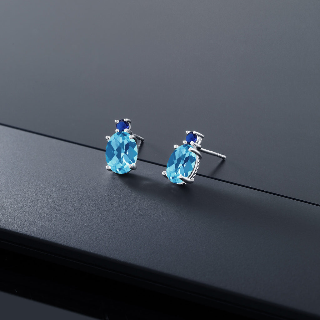 Swiss Blue and Blue_Earrings in 14K White Gold