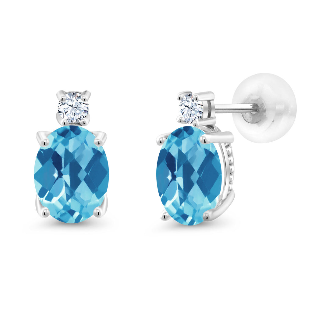 Swiss Blue Topaz-Checkerboard - November_Earrings in 14K White Gold