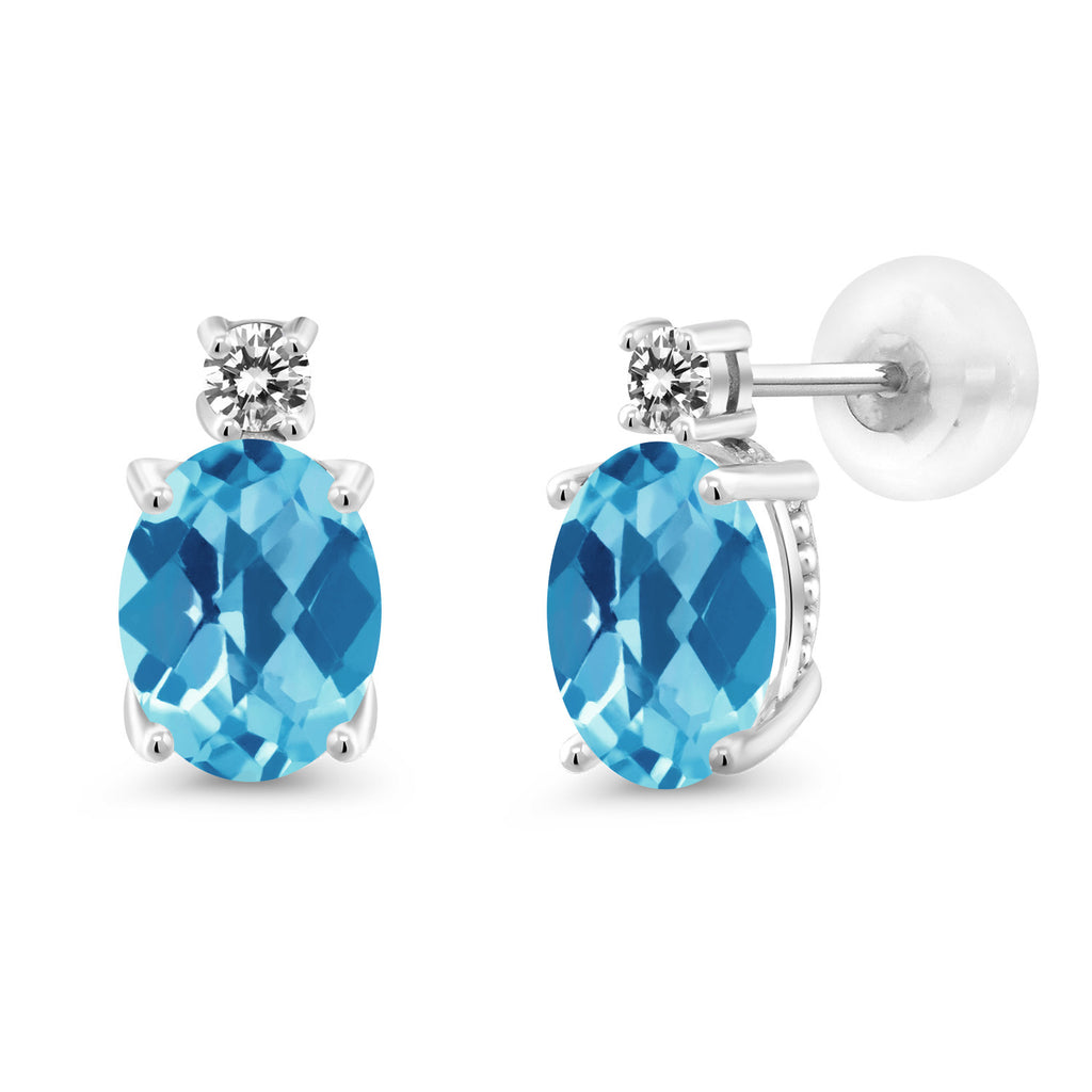 Swiss Blue Topaz-Checkerboard - November_Earrings in 14K White Gold