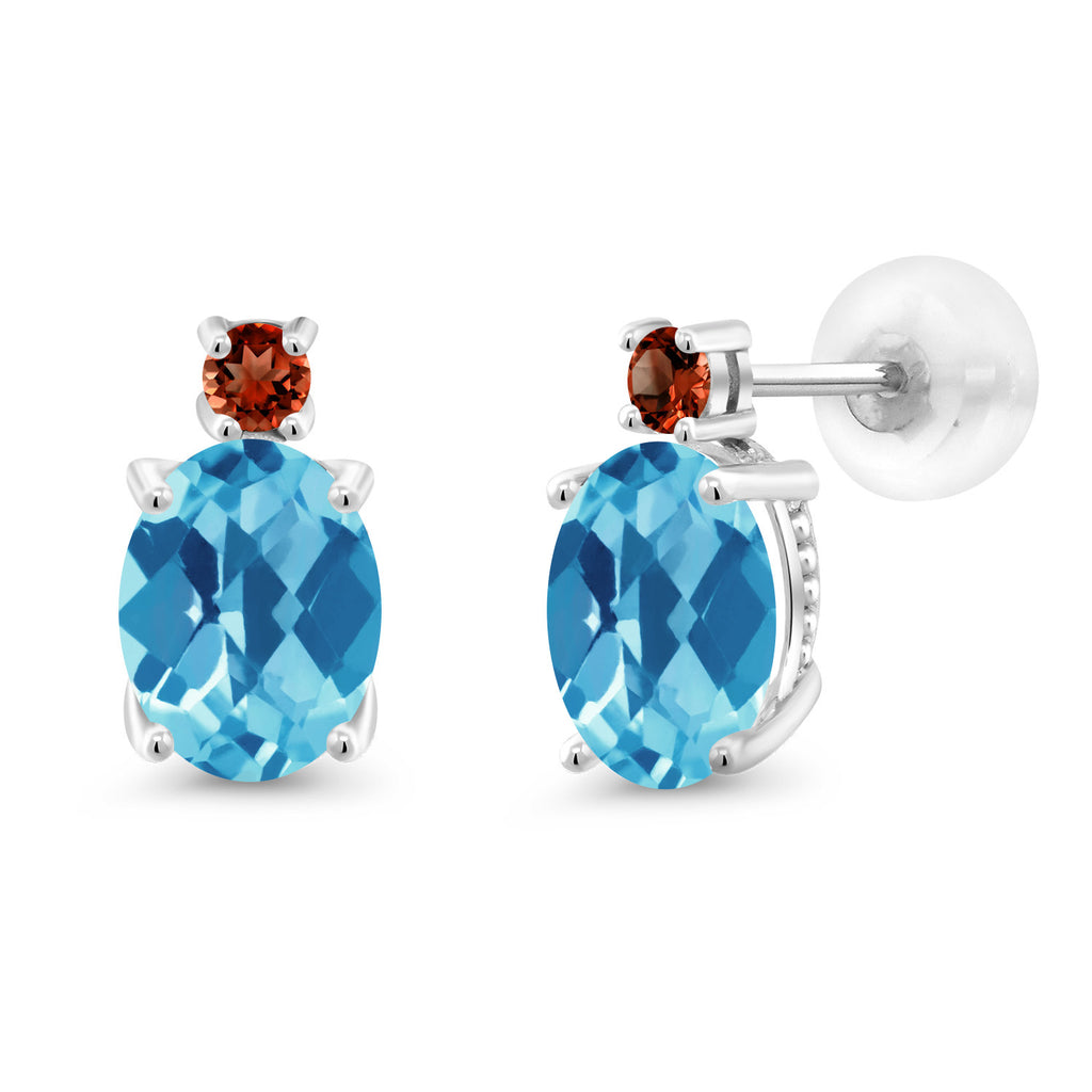 Swiss Blue Topaz-Checkerboard - November_Earrings in 14K White Gold