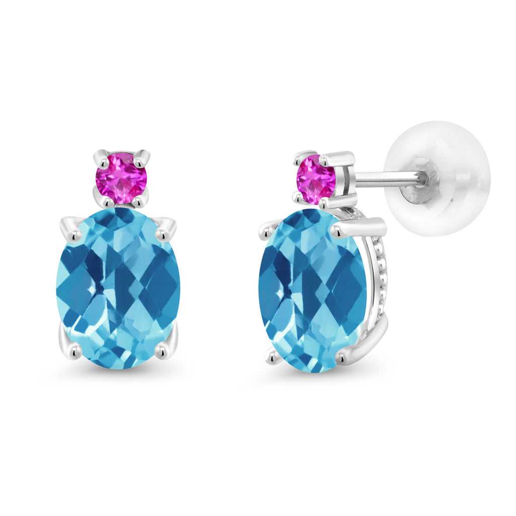 Swiss Blue Topaz-Checkerboard - November_Earrings in 14K White Gold
