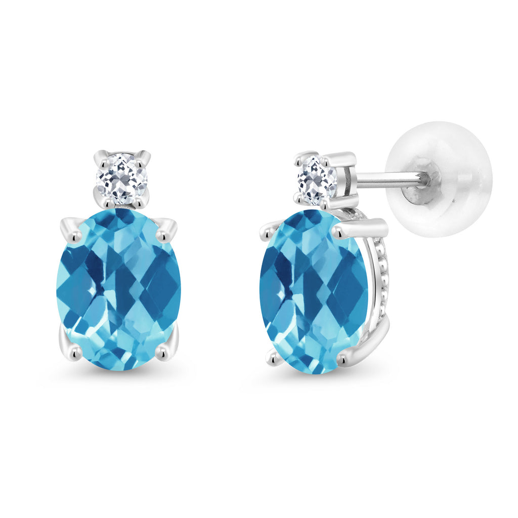 Swiss Blue Topaz-Checkerboard - November_Earrings in 14K White Gold