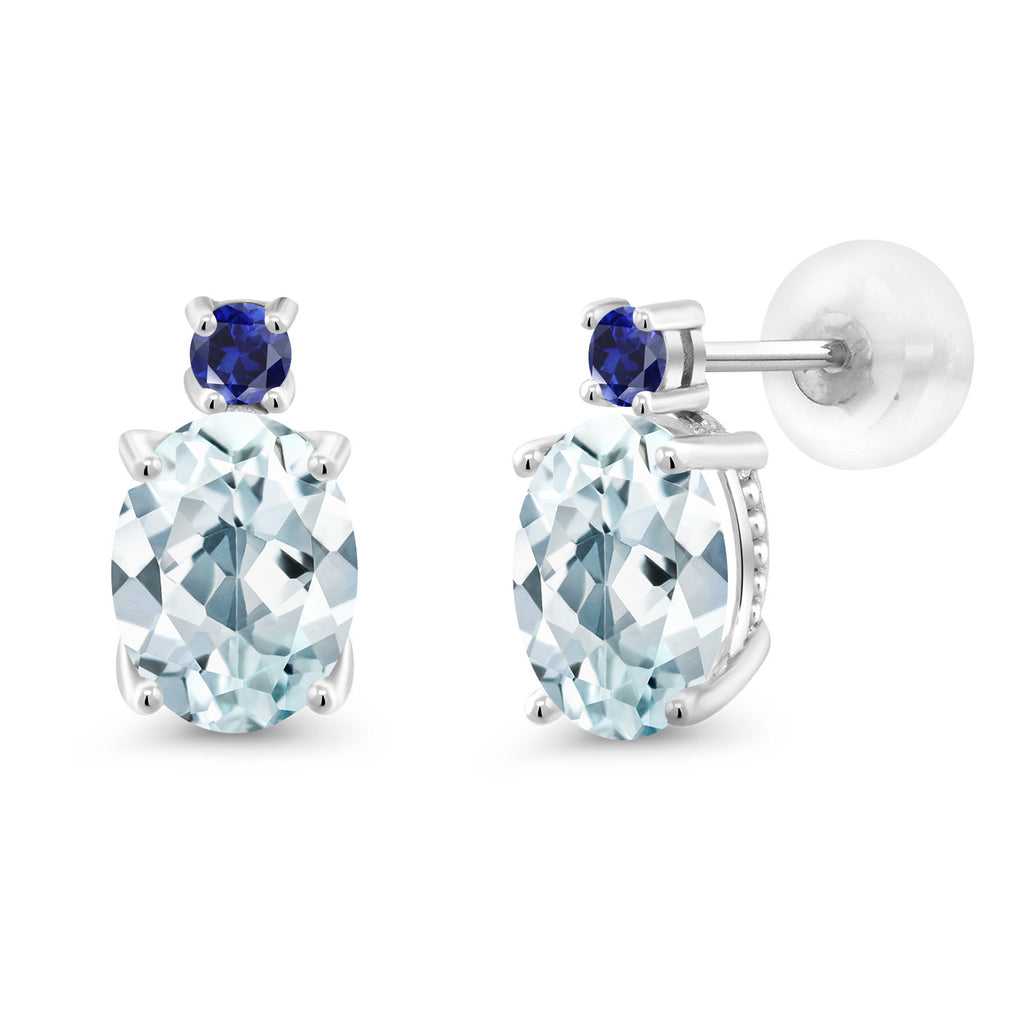 Aquamarine - March_Earrings in 14K White Gold