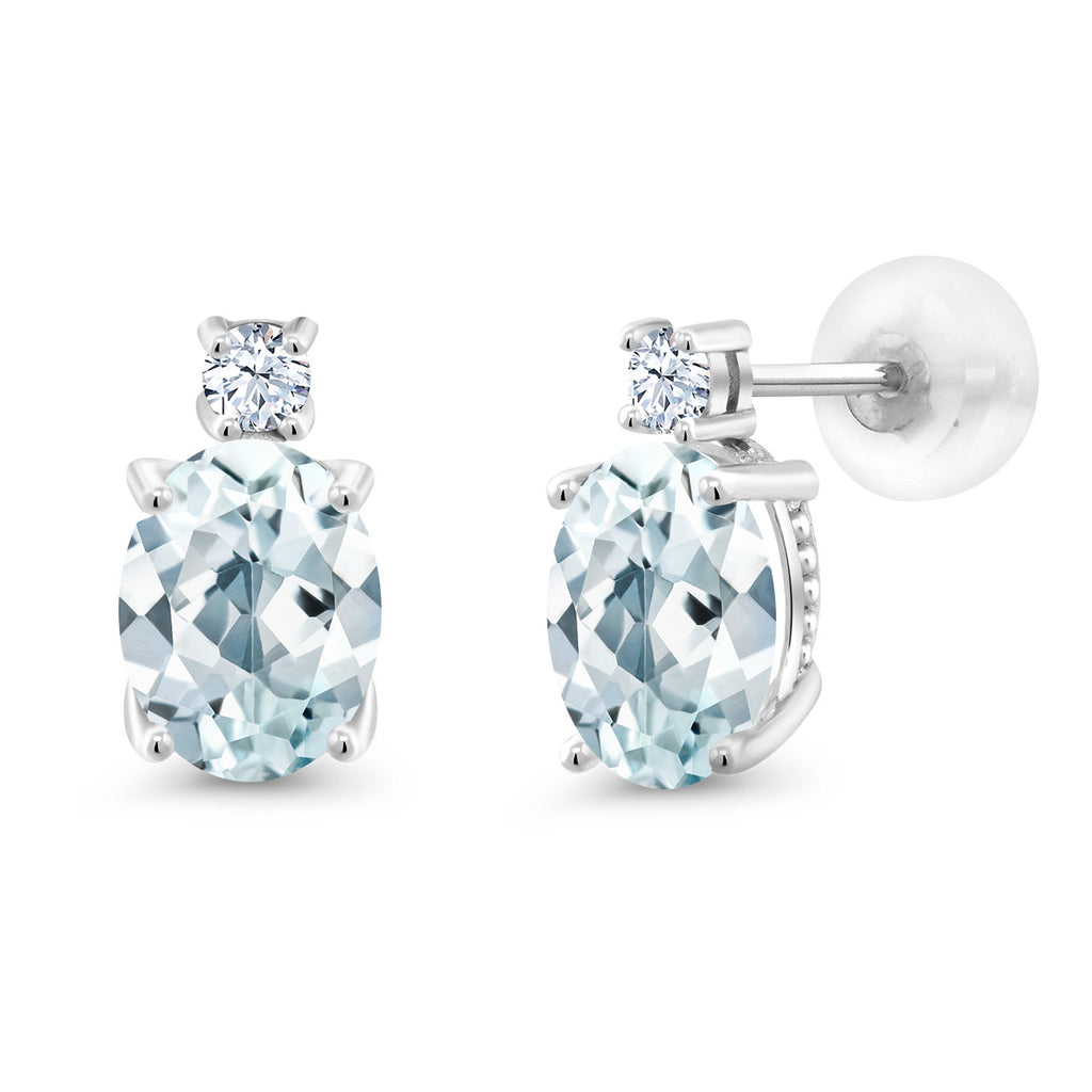 Aquamarine - March_Earrings in 14K White Gold