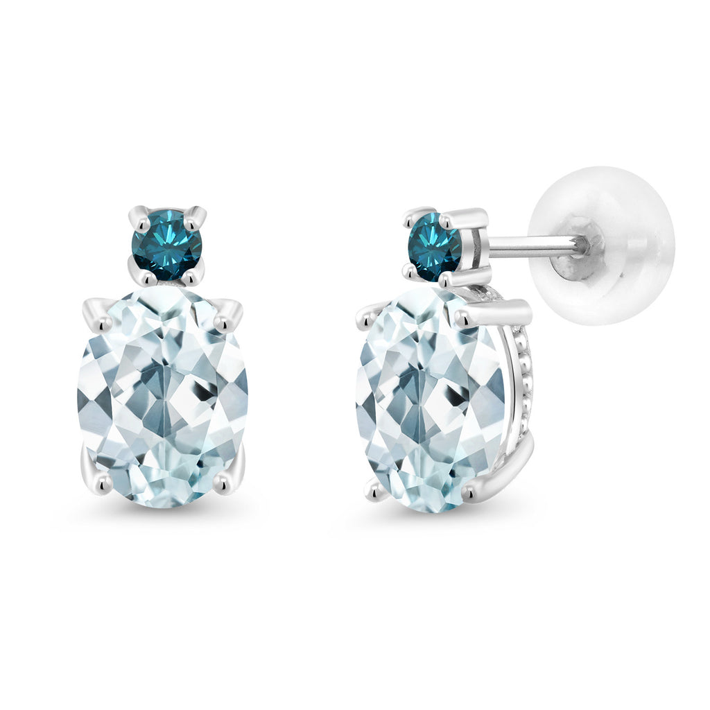 Aquamarine - March_Earrings in 14K White Gold