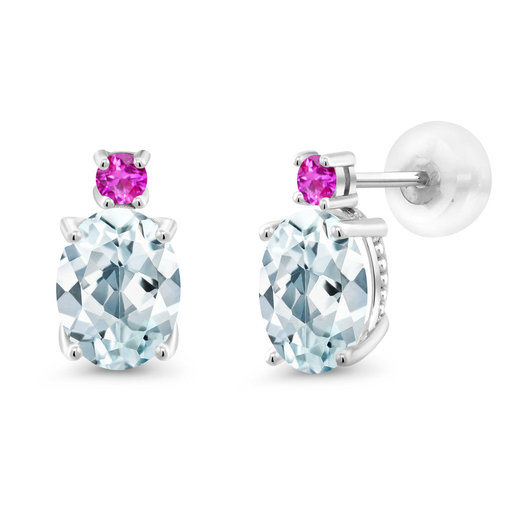 Aquamarine - March_Earrings in 14K White Gold