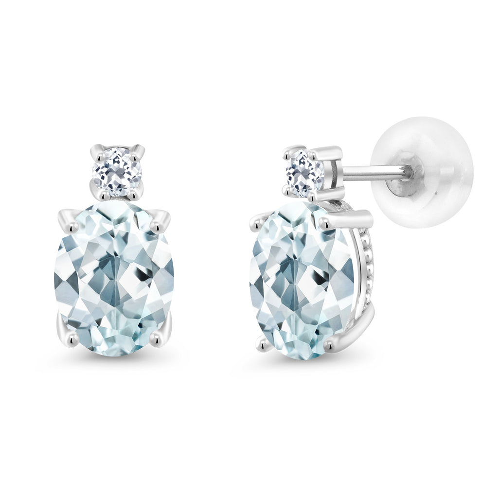 Aquamarine - March_Earrings in 14K White Gold