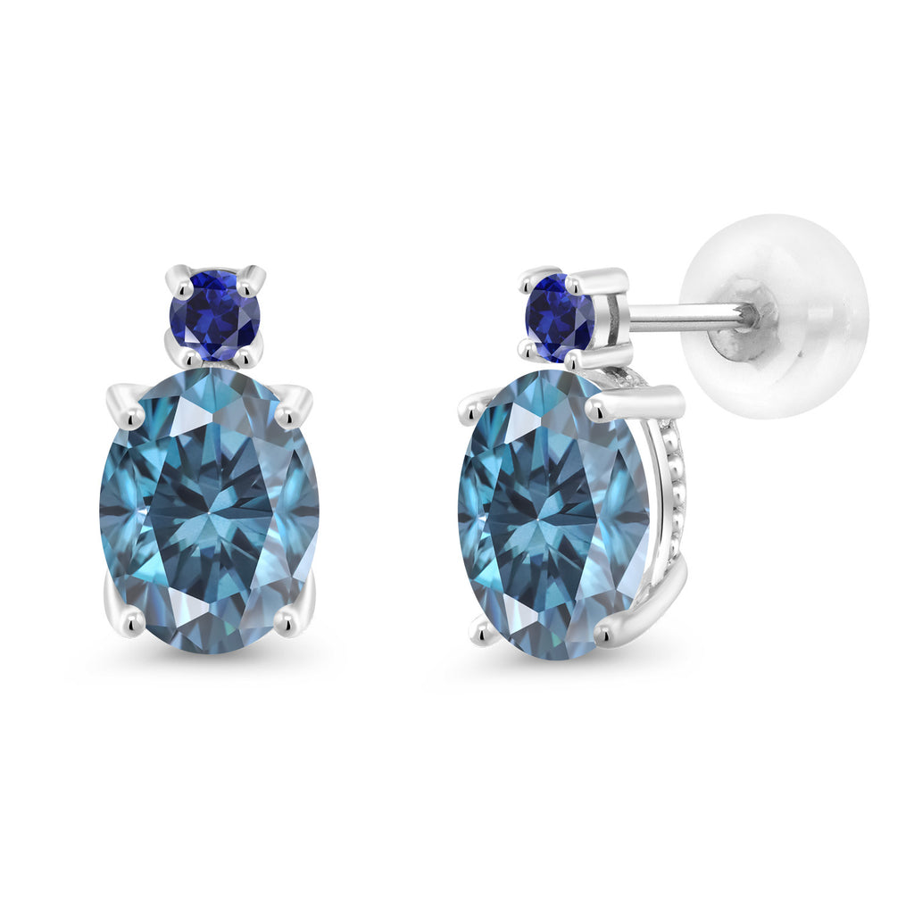 Persian Blue Moissanite - April_Earrings in 14K White Gold