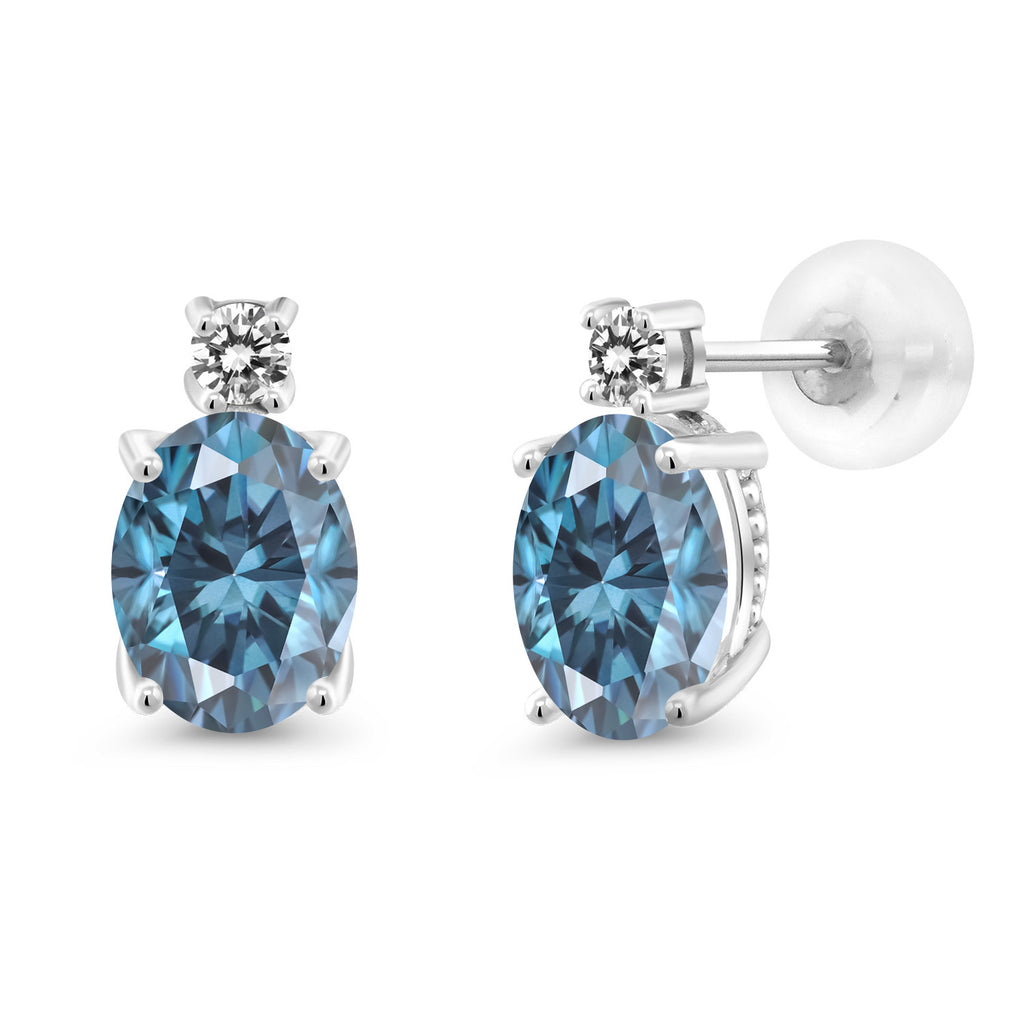 Persian Blue Moissanite - April_Earrings in 14K White Gold