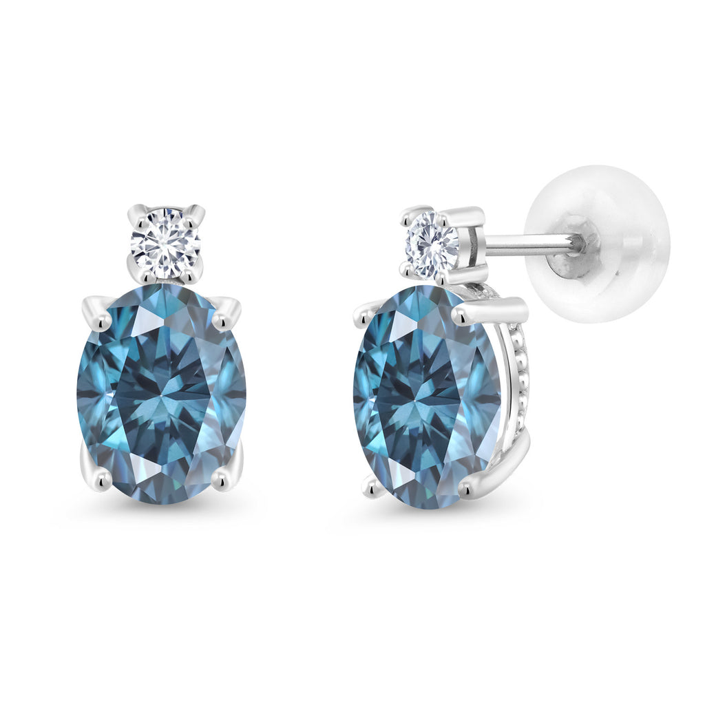 Persian Blue Moissanite - April_Earrings in 14K White Gold