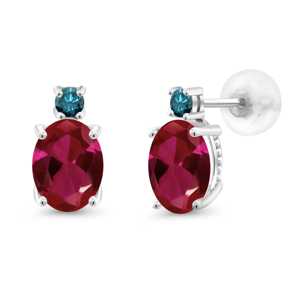 Created Ruby - July_Earrings in 14K White Gold
