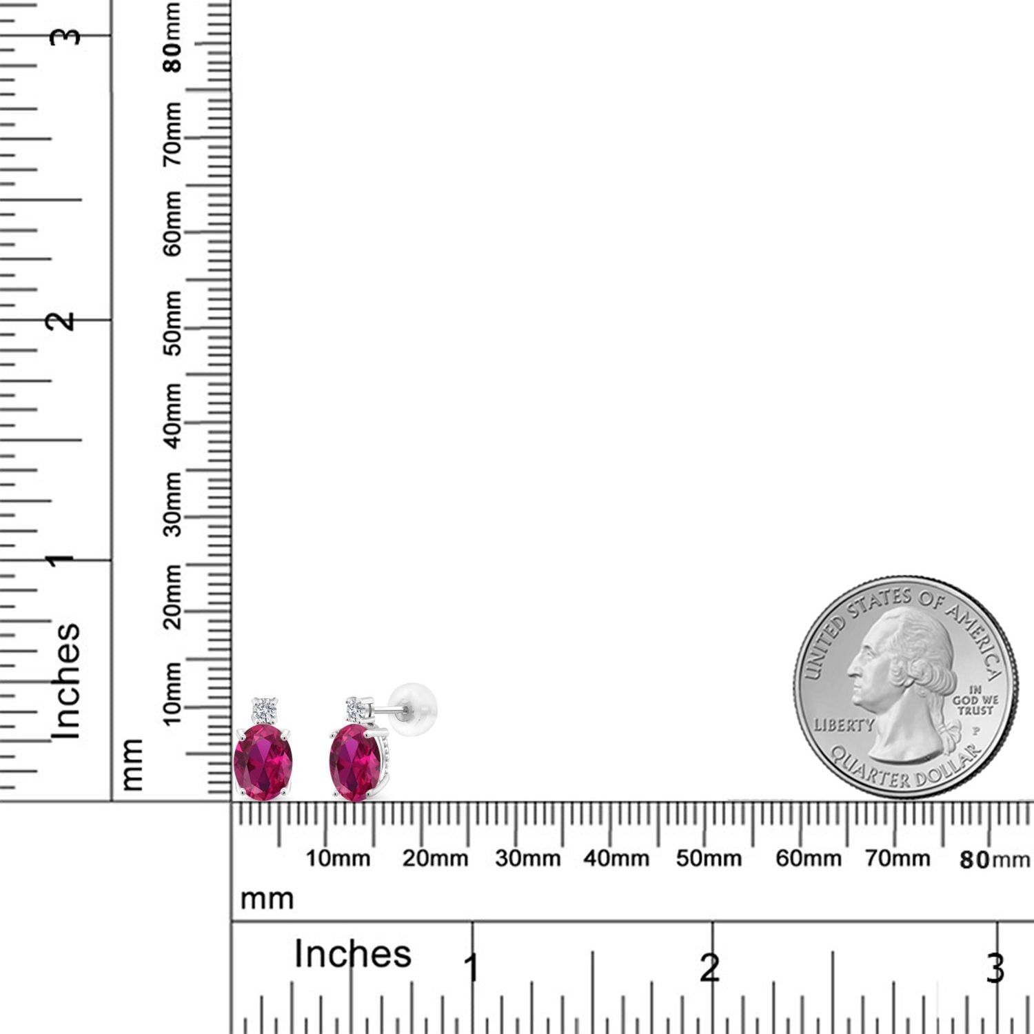 14K White Gold Red Created Ruby and E - F Lab Grown Diamond Earrings for Women | 2.83 Cttw | Gemstone July Birthstone | Oval 8X6MM