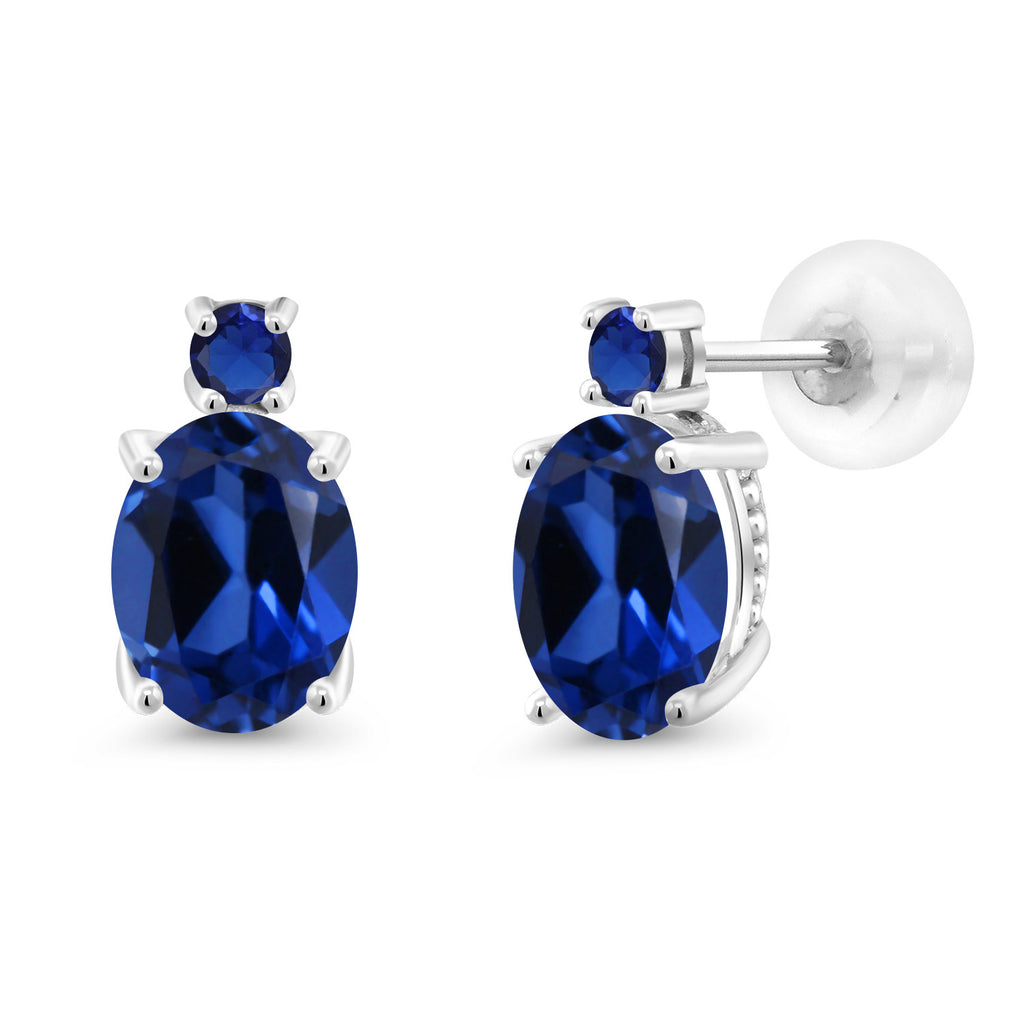 Blue Created Sapphire - September_Earrings in 14K White Gold