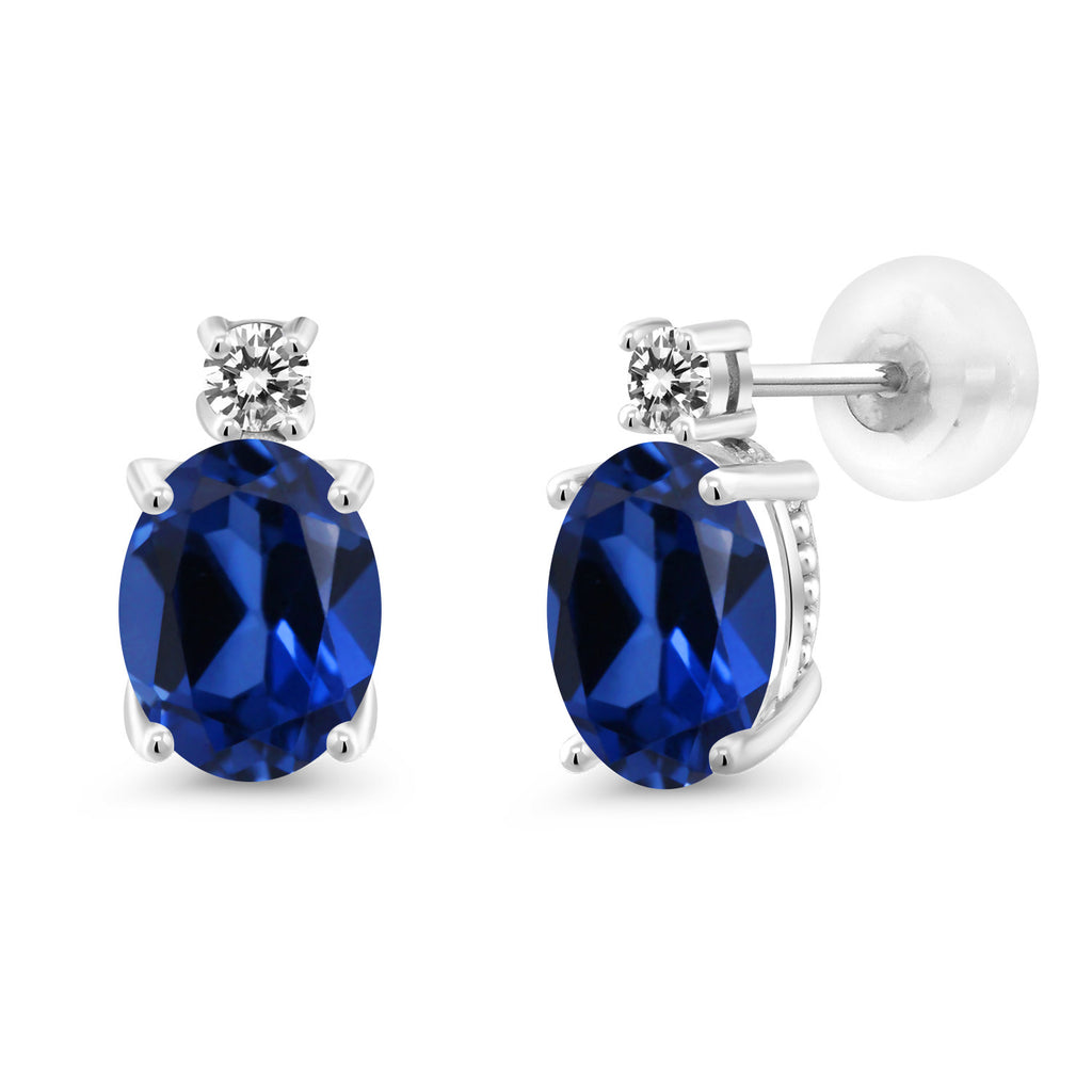 Blue Created Sapphire - September_Earrings in 14K White Gold