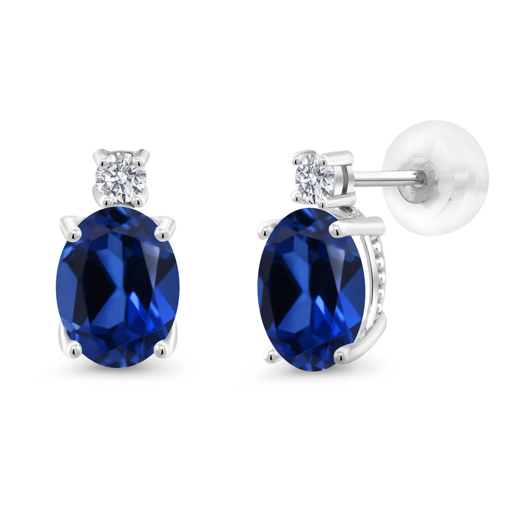Blue Created Sapphire - September_Earrings in 14K White Gold
