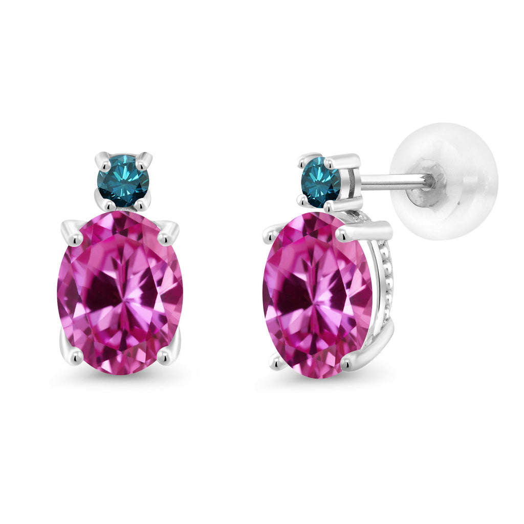 Pink Created Sapphire - September_Earrings in 14K White Gold