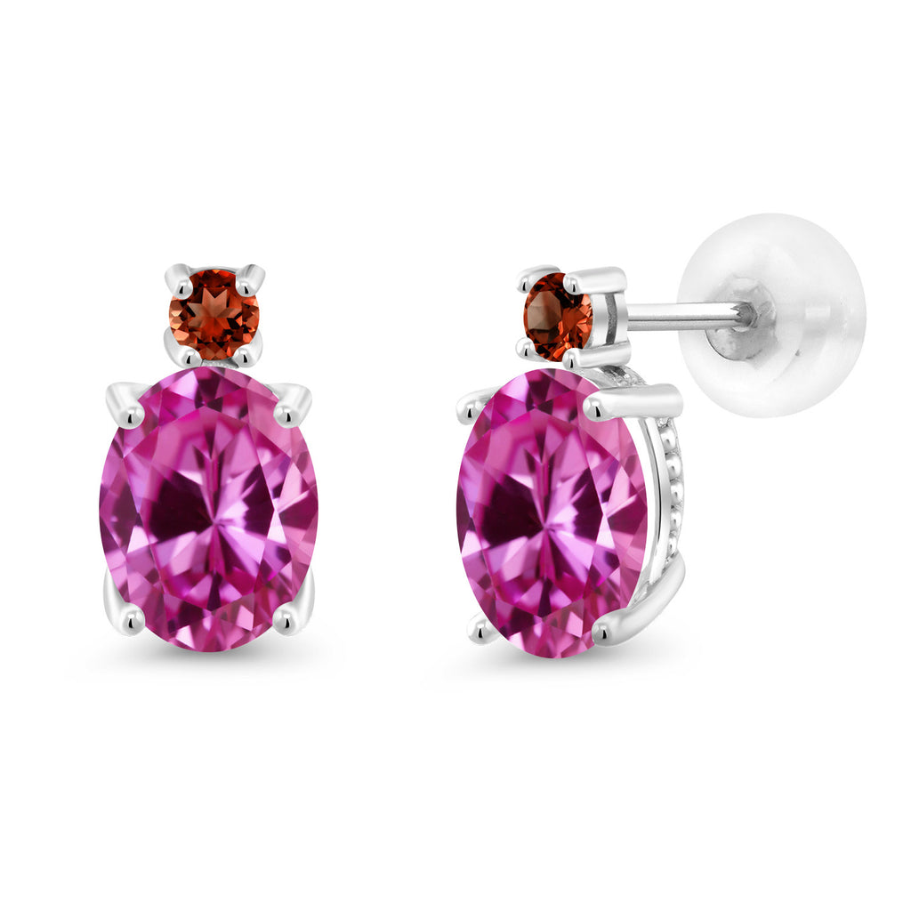 Pink Created Sapphire - September_Earrings in 14K White Gold