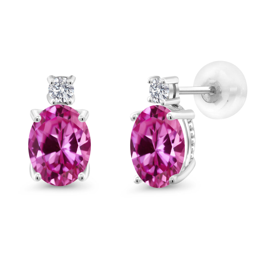 Pink Created Sapphire - September_Earrings in 14K White Gold