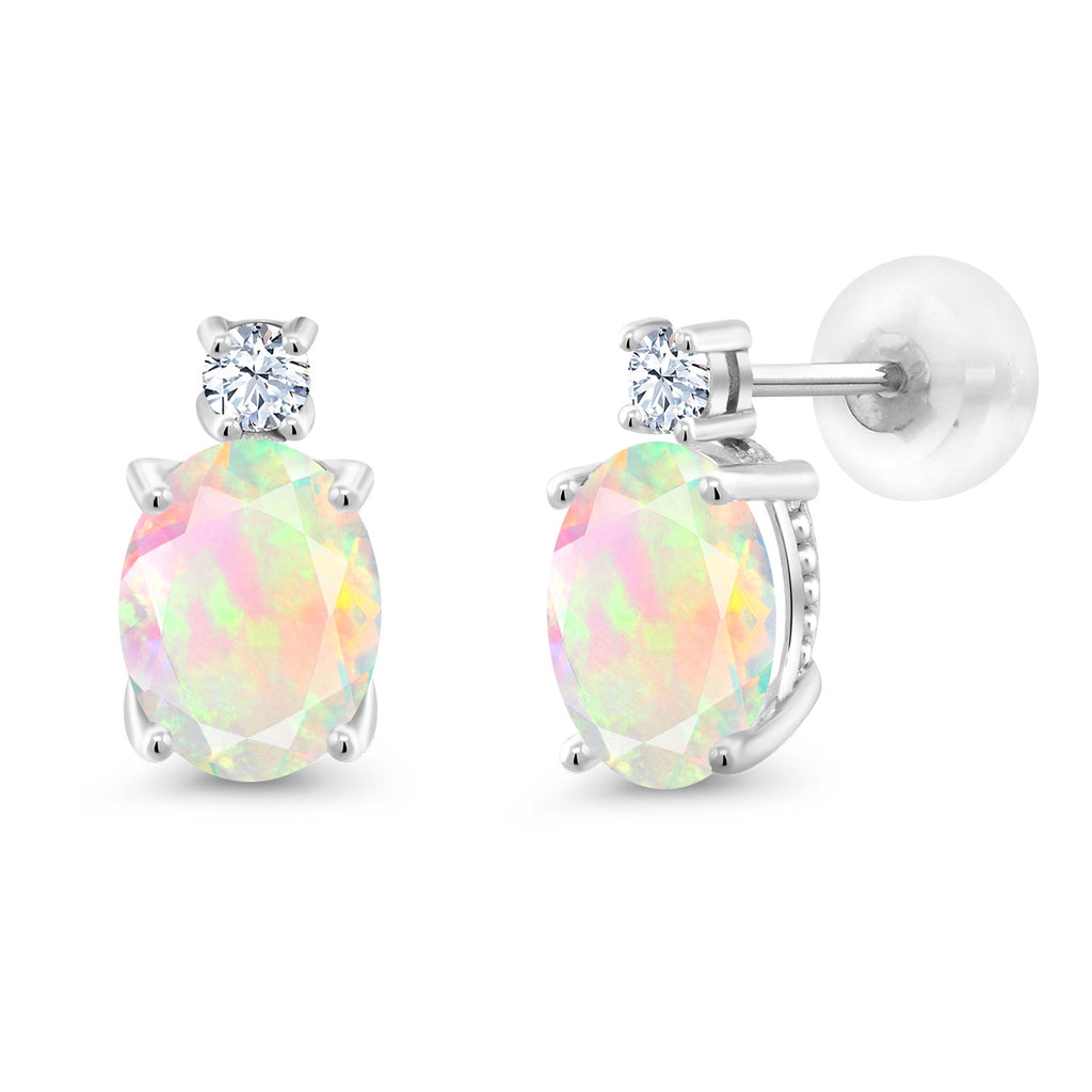 Ethiopian Opal - October_Earrings in 14K White Gold