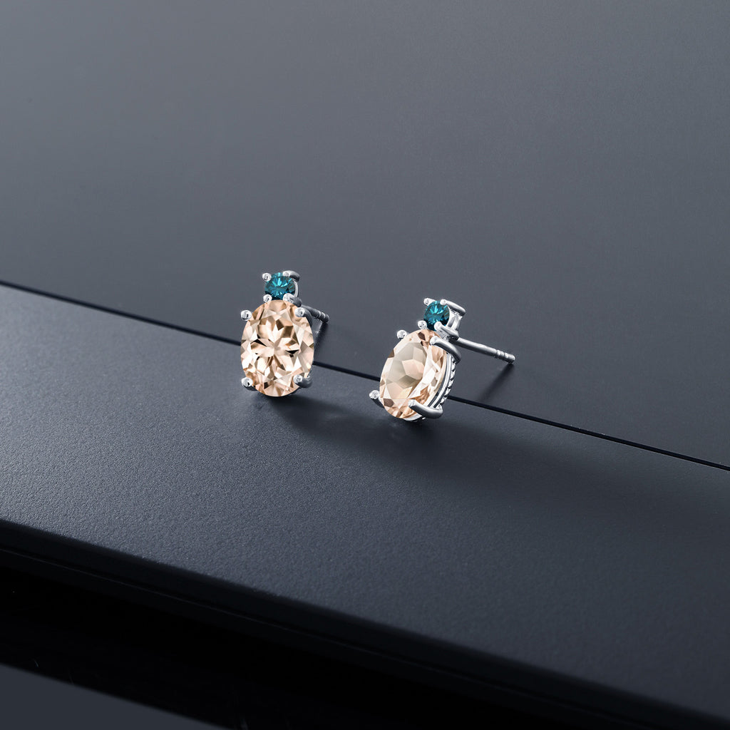 Peach and Blue_Earrings in 14K White Gold