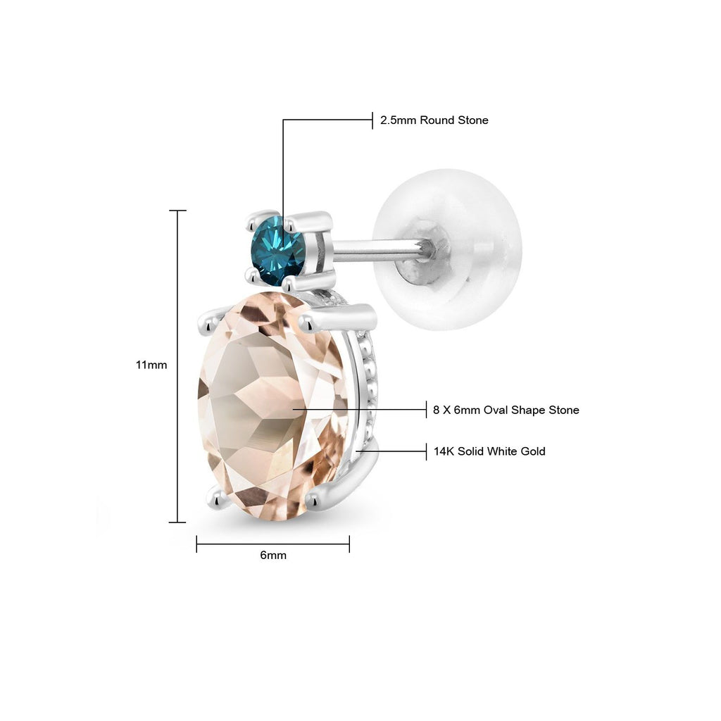 Peach and Blue_Earrings in 14K White Gold